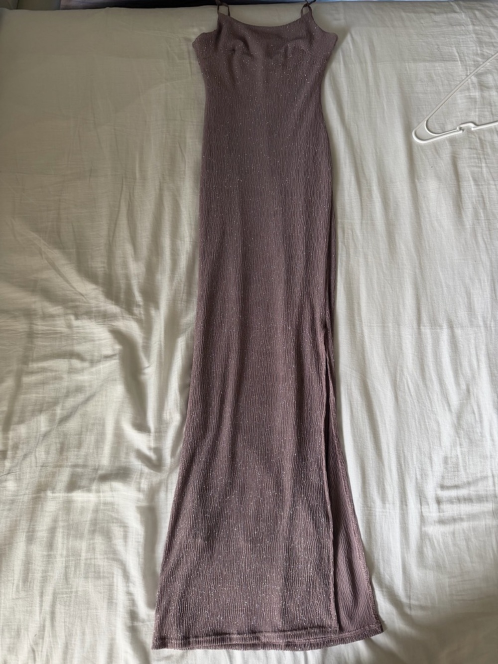 New mauve pink sparkle dress with a side slit